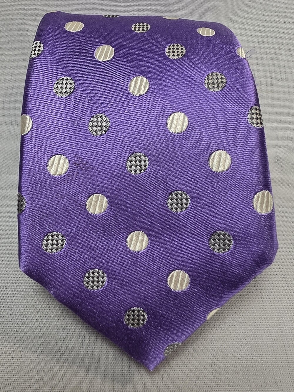 Men's Alara Purple Tie with Cream and Gray Polka Dots